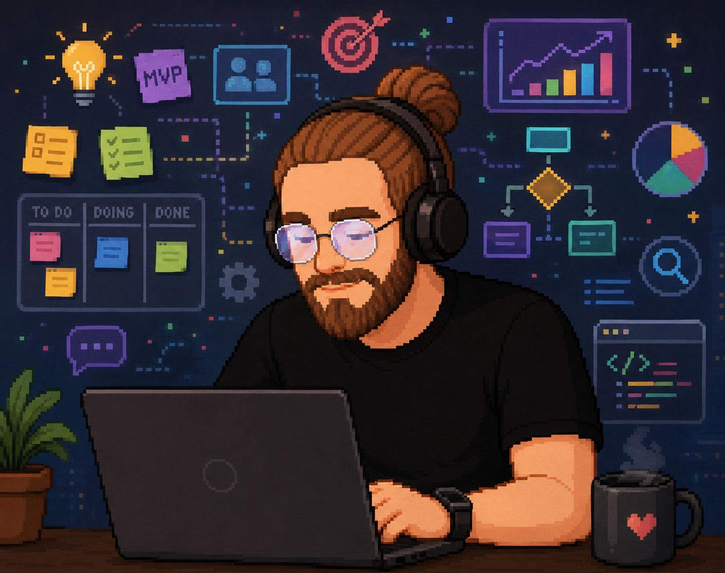 Ilustração representando a atuação de Felipe em gestão de produtos digitais